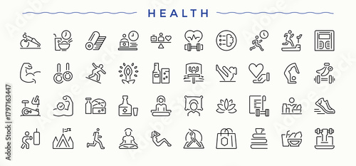 Health icon set. Medical modern icon set. Web icons pack. Containing asthma, disease, treatment, medical, medicine, allergic, allergen and more. Vector illustration in modern line style.