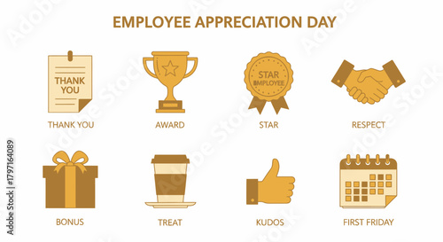 An infographic titled EMPLOYEE APPRECIATION DAY with eight icons