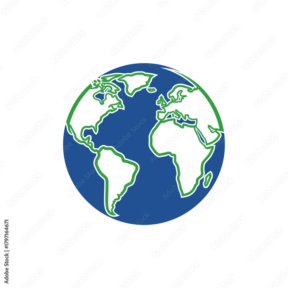 Fototapeta premium A stylized graphic of Earth in a blue and green color scheme, with a solid background