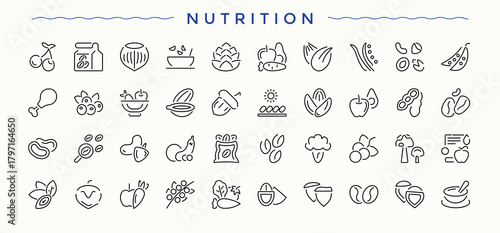 Nutrition line icon set. Set of line pictogram. Health line icon set. Contain linear sign vitamin, health, nutrient, nourishment, metabolism and more.