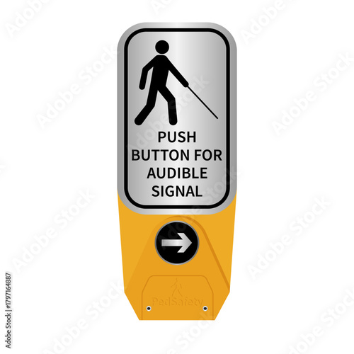 Crosswalk Button for Visually Impaired People or Blind People. Push Button for Audible Signal. Pedestrian Traffic Button. Vector Illustration.