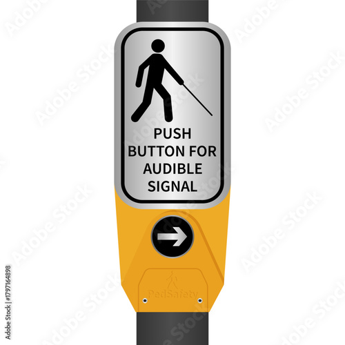 Crosswalk Button for Visually Impaired People or Blind People. Push Button for Audible Signal. Pedestrian Traffic Button. Vector Illustration.