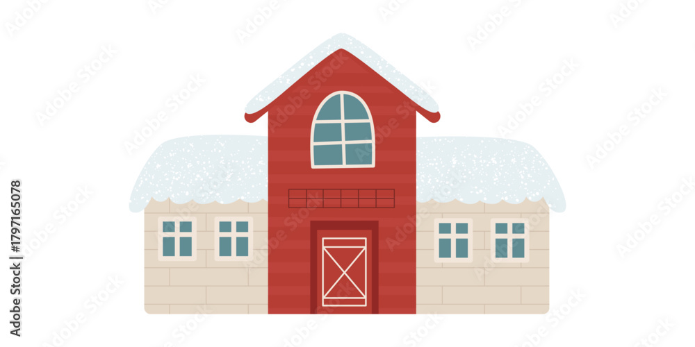Fototapeta premium Winter barn house vector illustration. Isolated on a white background.