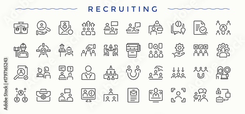 Recruiting modern icon set. Mark related icon set. UI icons set in a thin style. It contains symbols to correct, mark, choice, confirm, signs, ok and more. Editable stroke. Vector collection.