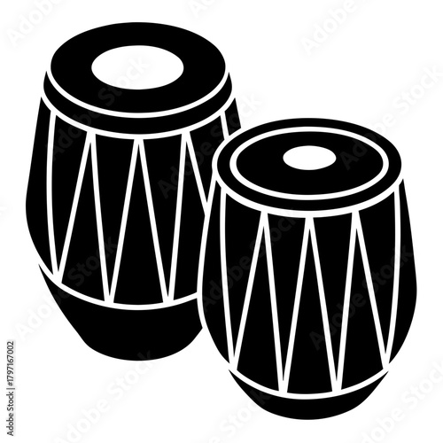 Illustration of two indian tabla drums on transparent background silhouette