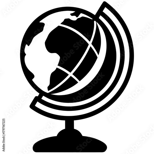 Silhouette of a globe with stand and arcs on transparent background