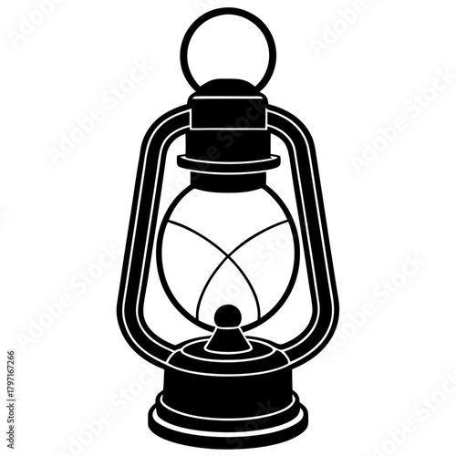 Illustration of an antique oil lantern on transparent background silhouette