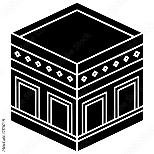 Isometric view of a black kaaba icon on transparent background silhouette