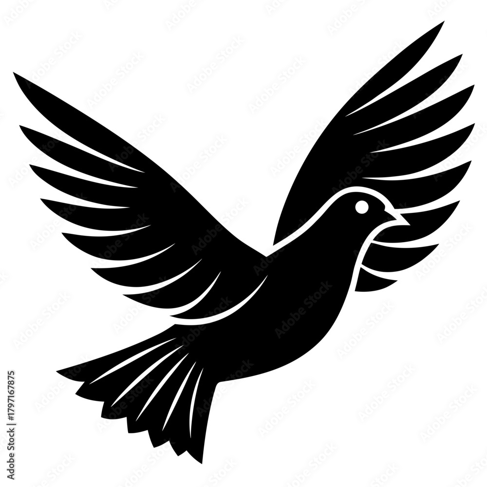Fototapeta premium Silhouette of a dove in flight design on transparent background
