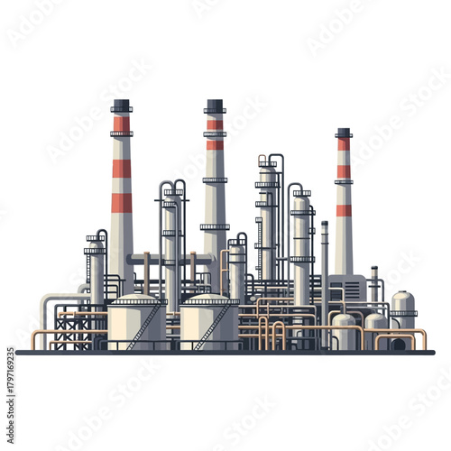 Industrial Refinery with Chimneys