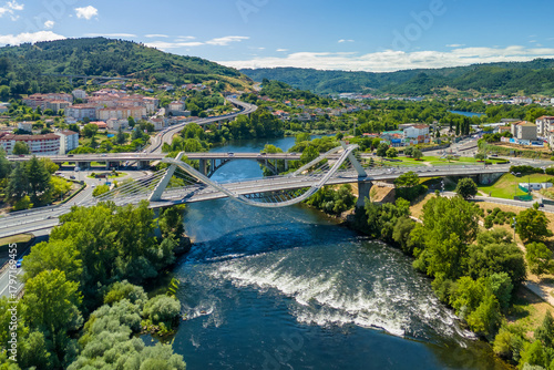 Aerial View of Ourense Cityscape with Modern and Roman Bridges
