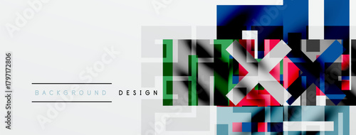 Abstract geometric design. Bright colors, squares, rectangles create modern background. Minimalist style, clean lines, visual texture.