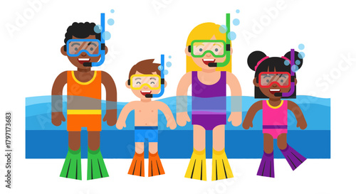 Joyful Family Snorkeling Together During a Warm Summer Vacation In The Water