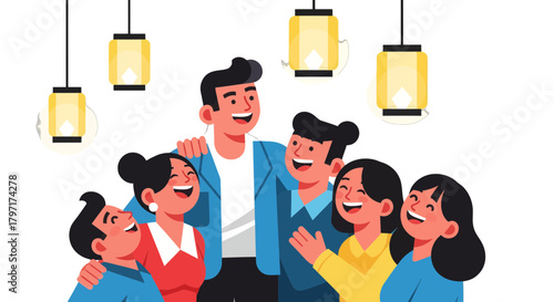 Joyful Gathering Under Lanterns: A Celebration of Togetherness and Shared Happiness
