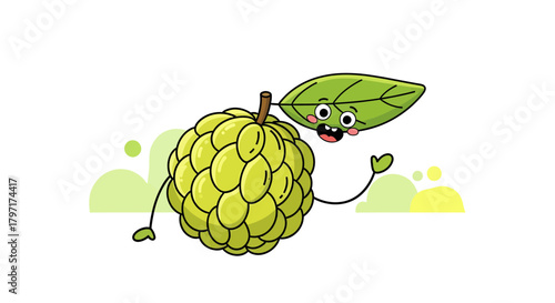 Joyful Custard Apple Cartoon Illustration On White Background For Design Elements