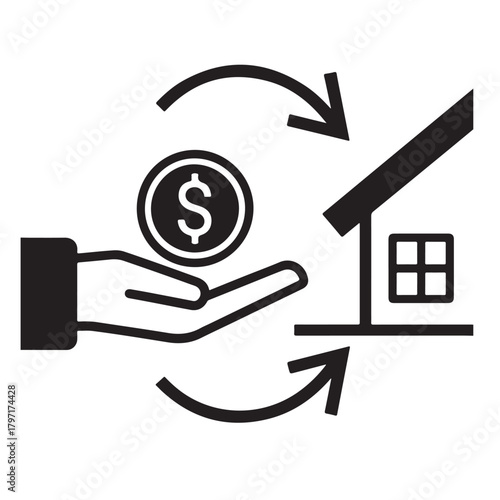 Hand giving money coin to house