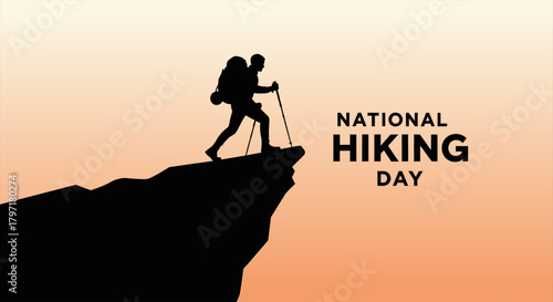 National Hiking Day Silhouette Illustration Outdoor Adventure and Nature