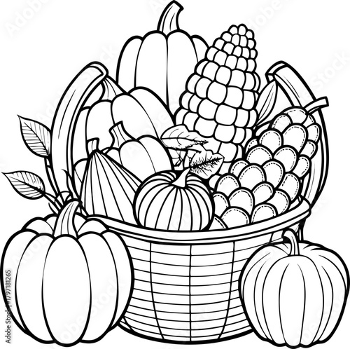 Family cooking Thanksgiving dinner, black and white illustration ,coloring book vector, line art vector line art , black and white