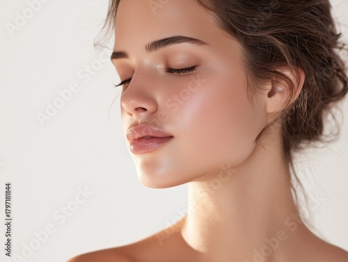 Soft Profile Beauty Portrait of Woman with Fresh Radiant Skin