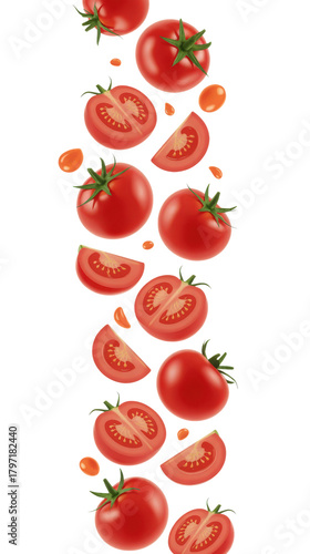 Fresh Red Tomatoes Sliced and Whole isolated on a transparent background