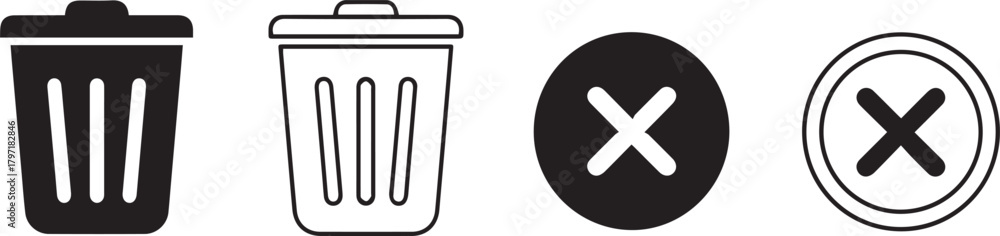 Obraz premium Trash can and cancel icons, design elements for removing or deleting content, vector illustrations