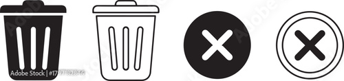 Trash can and cancel icons, design elements for removing or deleting content, vector illustrations