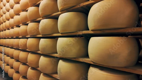 Traditional production process of Parmigiano-Reggiano hard cheese, Parma, Italy