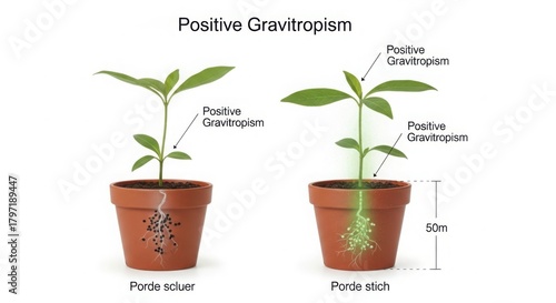 Positive gravitropism in plants