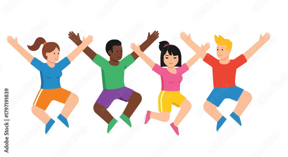 Fototapeta premium Joyful Group Of Diverse Individuals Jumping and Celebrating, Against a Black Backdrop