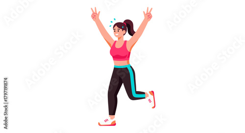Joyful Runner Celebrating Victory With Uplifted Arms And Peace Signs After Exercise