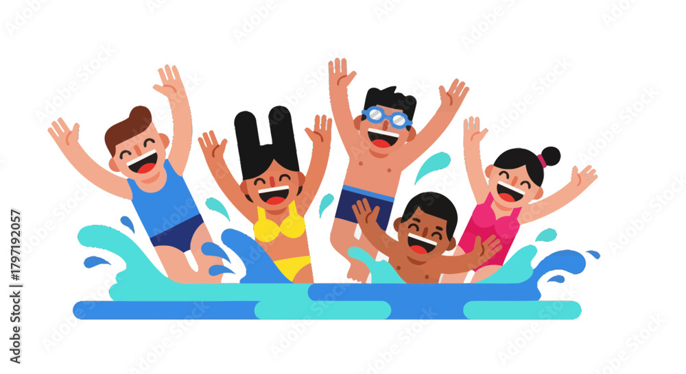 Obraz premium Joyful Group Of Friends Enjoying The Refreshing Aquatic Time During Summer Days