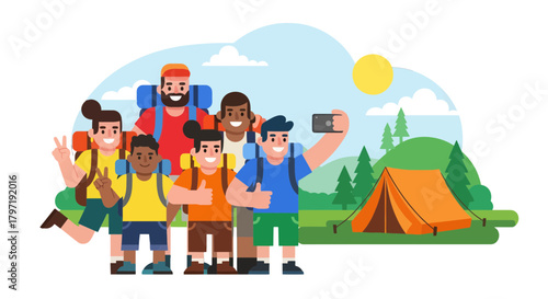 Joyful Group Of Friends Enjoying The Outdoors And Capturing A Selfie Together