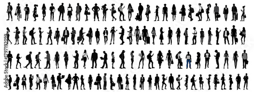 Diverse People Silhouettes Walking and Standing Activities Collection