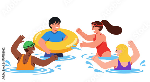 Joyful Group Of Friends Enjoying The Refreshing Coolness Of Water On A Summer Day