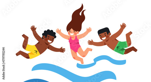 Joyful Group of Friends Swimming and Enjoying their Summer Vacation