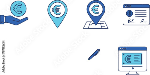 Banking Services A Collection of Financial Icons Depicting Transactions and Locations