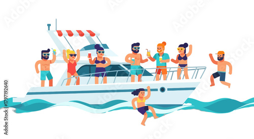Joyful Yacht Party Illustration Depicting Summer Fun And Celebration With Friends