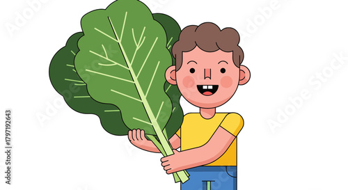 Joyful Youngster Displaying A Bountiful Harvest Of Fresh, Leafy Green Vegetables