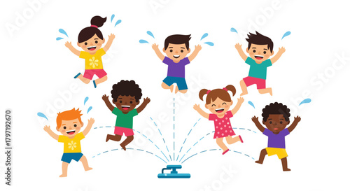 Joyful Youngsters Frolicking In Playful Water Fun Against a Stark Black Background