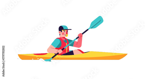 Kayak Adventure: An Animated Illustration of Paddling on Water in a Yellow Kayak
