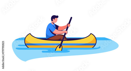 Kayak Adventure: An Isolated Illustrated Scene of Paddling On The Water For Recreation