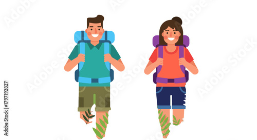 Joyful Hikers With Backpacks Embarking on Adventurous Exploration Amidst Nature's Trail