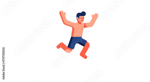 Joyful Illustration: A Man Leaping into the Void with Arms Raised High