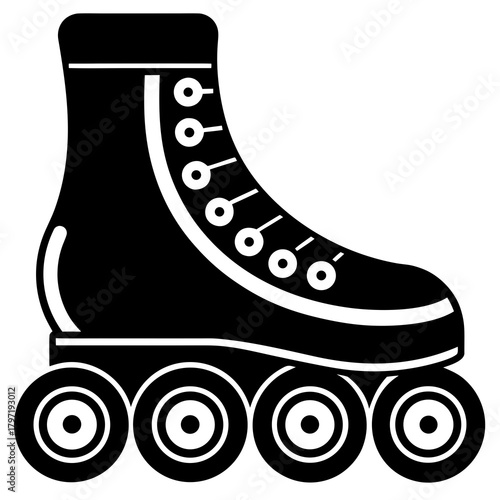 Classic quad roller skate silhouette with laces isolated on white background isolated on transparent background