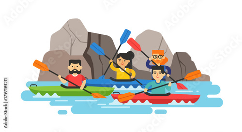 Kayak Adventures: Group of Friends Enjoying Outdoor Recreational Activities Together