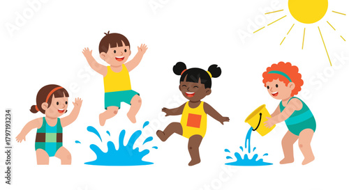 Joyful Kids Playing in Water Under the Summer Sun For a Refreshing Summer Day