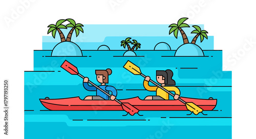 Kayak Adventures on Tropical Waters Showcasing People Enjoying Outdoor Recreation