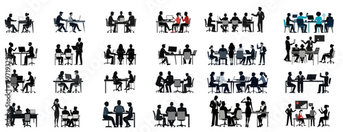 Business Team Meeting Silhouettes Set Working on Project