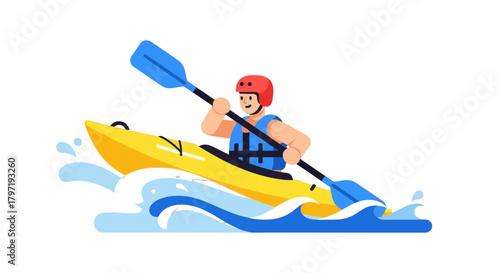 Kayak Sport On Open Water: A Colorful Illustration of Kayaking Experience and Adventure