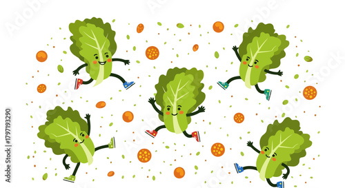 Joyful Lettuce Characters Dancing Throughout The Night Against a Black Background